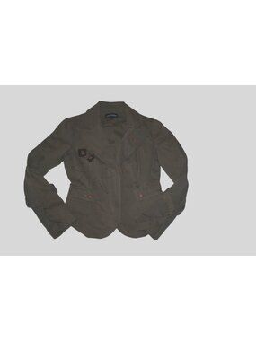 Women Till The End Khaki Fleur De Lis Bling Military Jacket Blazer Coat Size S